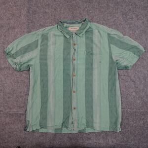 Tommy Bahama Shirt Mens Extra Large Wood Button Front Short Sleeve Striped Silk
